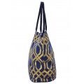 9200 - NAVY & GOLD TRELLIS DESIGN CANVAS TOTE BAG